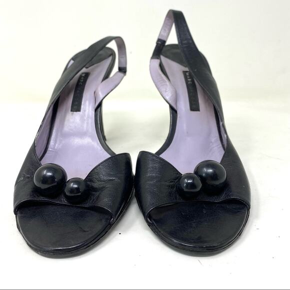Marc Jacobs Slingback Black Leather peep toe Heel sandals two beads VNTG 10 - Picture 3 of 11
